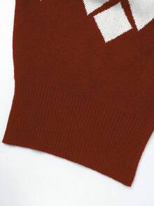 SHEIN Franclia Blogger-Inspired Colorblock Diamond Pattern Turtleneck Lantern Sleeve Sweater - Multicolor - View 4