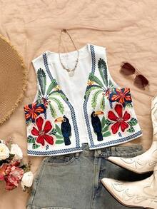 Soleia Chaleco informal con abertura frontal y bordado para mujer, para primavera/verano - Multicolor - Ver 6
