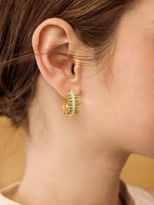 MOTF PREMIUM Bông tai Zirconia hình cành cây bằng vàng 18K - Vàng - Xem 1