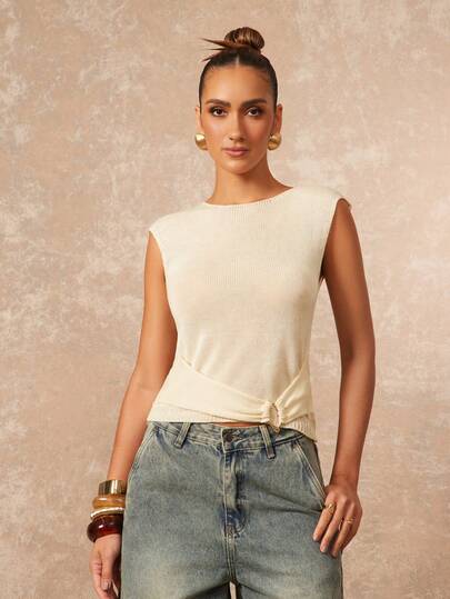 Lumalex Women's New Spring Summer Soft Knit Sleeveless Top With Wrap Waist Design & Gold-Tone Ring Décor Summer Slim Fit Sweater Vest Knit Asymmetric Design Tank Top, Spring Break Outfits, Cruise Outfits, Summer Holiday Outfits, Beach Outfit For Women, Carnival Women Look 2026, Party Outfits, Valentine's Day Ideas, Romantic Valentine Vibes, Neo Girly Mood, Boho Casual Vibes, Quiet Luxury Style, Business Chic, Beach Weekend, Vacay Vibes, Elegant Outfit, Beach Outfits, Sea Side, Partywear Guidelines, Suitable For Parties, Dates, Going Out, Night Out, Weddings, Holiday, Vacation, Birthday Parties