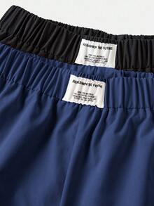 SHEIN 2件装少女休闲纯色蓝黑拼接宽松阔腿裤，黑色+粉色，休闲风格，返校季 - 藏蓝色 - 查看 11