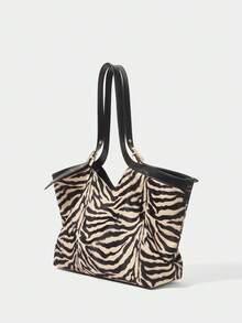 SHECARRY FASHIONABLE VERSATILE CASUAL LARGE CAPACITY WOMEN HANDBAG - Black and White - View 2