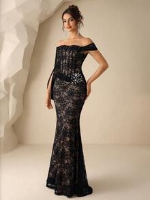 Coutiva Luxury Beaded Evening Gown, High-End Formal Dress With Elegant Vibe - Black - View 3