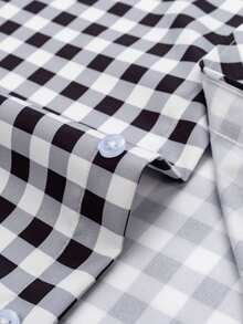 Manfinity Homme 男士加大码格子领单排扣休闲/工作长袖衬衫 - 黑色 - 查看 3