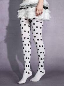 ROMWE Kawaii 1双女士银色爱心图案连裤袜，简约时尚休闲风，四季皆宜，日常穿着 - 黑與白 - 查看 5