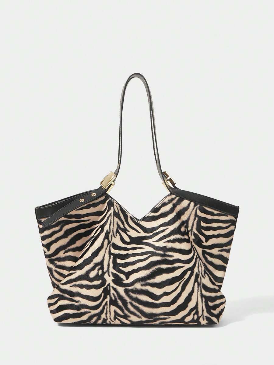 SHECARRY FASHIONABLE VERSATILE CASUAL LARGE CAPACITY WOMEN HANDBAG - Black and White - View 1