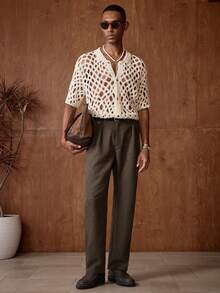 AKNOTIC 男士直筒羊毛混纺西裤，带口袋，适合通勤