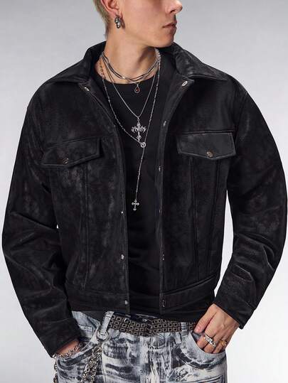 Street Life Giacca casual da uomo con bottoni frontali, effetto vissuto e vestibilità morbida, adatta per l'autunno/inverno