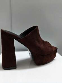 Sugerpunk Suede Super High Heel Waterproof Platform Peep Toe Slip-On Sandals Valentine's Day - Coffee Brown - View 8