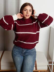 Lupita Cardoza Maglia a collo alto a righe con spalla scivolata, manica lunga - Bordò - Visualizzare 6