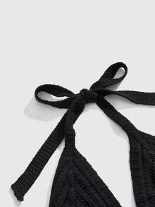 ROMWE Women's Gothic Castle Embroidered Halter Knit Top - Black - View 4