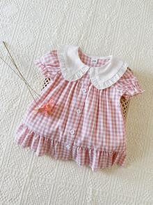 SHEIN Đầm công chúa cho bé sơ sinh với họa tiết trái tim hoạt hình dễ thương, có dây đeo và nơ trang trí, thích hợp cho các chuyến đi chơi, kỳ nghỉ và tiệc tùng mùa xuân/hè. - Bụi hồng - Xem 3