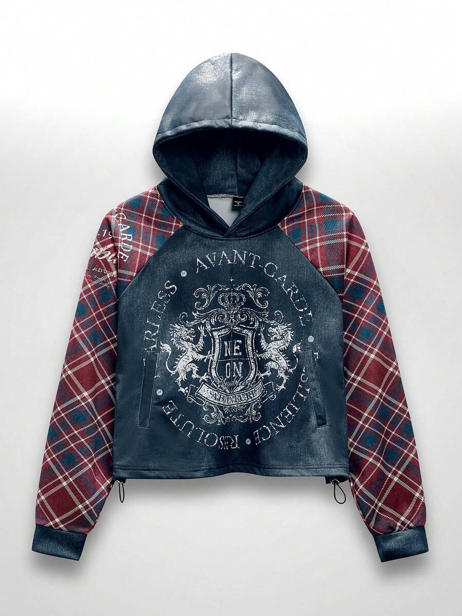 NEON BLANC Men's Standard Size Casual Hoodie Sweatshirt, Digital Print In Red & Black, Spring/Autumn Plaid Hoodie - Black - View 1