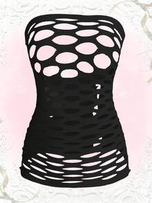 ROMWE Plus Size Gothic High Elasticity Bandeau Sexy Lingerie Dress - Black - View 1