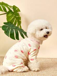 PETSIN 1件宠物猫狗通用可爱粉色草莓图案印花弹力针织舒适柔软狗狗四肢服装腹部保护