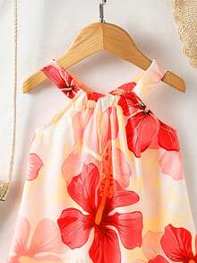 SHEIN 女婴碎花吊带连衣裙。春、秋、夏新款现已上市。舒适、时尚、可爱、甜美、优雅、休闲，适合度假穿着。是日常穿着的必备单品。 - 紅色 - 查看 3