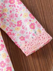 SHEIN Đầm dài tay cổ điển viền ren hoa cho bé gái, mùa thu - Hồng - Xem 6