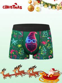 Notgurli 1pc Men's Christmas Element Digital Print Boxer Briefs - Green - View 1