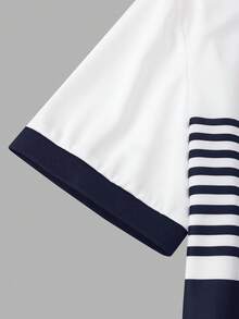 Manfinity Homme 男士拼色条纹 Polo 衫，适合高尔夫运动 - 白色 - 查看 5