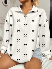 Veykashi Áo sweatshirt nữ cỡ lớn dáng rộng, cổ cao, khóa kéo nửa thân, thích hợp cho mùa thu/đông. - Nhiều màu - Xem 2