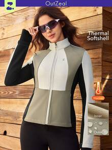 OutZeal Women Water-Resistant Thermal Lined Stand Collar Thumbhole Slim Outdoor Jacket Winter Fall Hiking Camping - Multicolor - View 1