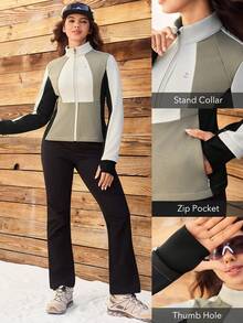 OutZeal Women Water-Resistant Thermal Lined Stand Collar Thumbhole Slim Outdoor Jacket Winter Fall Hiking Camping - Multicolor - View 4