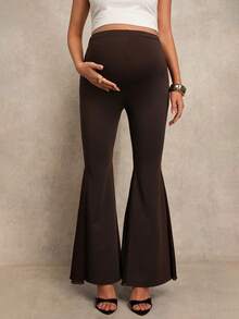 MaterniChic Maternity Clothes Maternity Pants Summer Pregnant Clothes Brown Maternity Pants High Waist Slim Fit Casual Flare Pants, Summer  Party - Rust Brown - View 5
