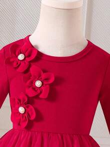 Roupas de Natal, Conjuntos de Outono para Meninas Jovens, Suéter de Tricô, Conjuntos de Outono, Top de Tricô com Vestido de Tule, Decoração de Flor 3D, Elegante e da Moda, Adequado para Uso Diário e Reuniões