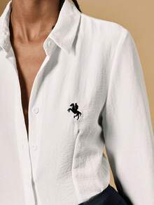 Briarwyn Áo sơ mi dài tay dáng ôm, cài nút phía trước, thắt eo, thích hợp cho mùa thu/đông, thêu logo nhỏ - Nhiều màu - Xem 7