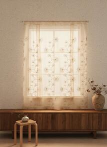 Cirelle 刺绣薄纱窗帘，精致花卉蕾丝窗巾，柔和米色，透光窗帘，适用于客厅卧室装饰