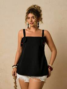 Travachic Plus Size Women Black Cherry Decor Camisole Top - Black - View 7