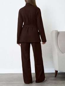 SHEIN Tall Áo len cổ lọ màu trơn 100% cotton thường ngày 2 chiếc/bộ - màu nâu - Xem 2