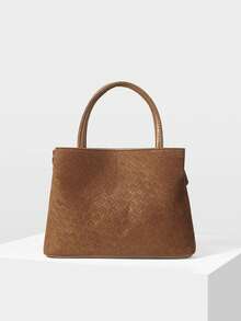 MOTF PREMIUM BOLSO DE MANO PARA MUJER NEGRO SÓLIDO CON TEXTURA Y HEBILLA METÁLICA ACENTUADA PARA COMMUTER - Tejido de café - Ver 7