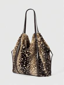 ROMWE Grunge Punk Túi xách nữ, Túi đeo vai, Họa tiết động vật, Túi Hobo, Túi nhung, Lông giả, Nhung, Lông thú và bông, Thời trang, Cá tính, Đa năng, Phong cách đường phố, Ngọt ngào và Cá tính, Phong cách Hot Girls, Y2K, Punk, Thu Đông (Họa tiết ngẫu nhiên) - Cà phê - Xem 4