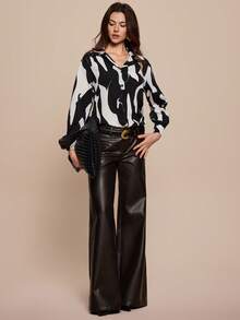 Leighera Áo sơ mi nữ dài tay kiểu công sở, màu đen trắng, mùa thu. - màu đen - Xem 7