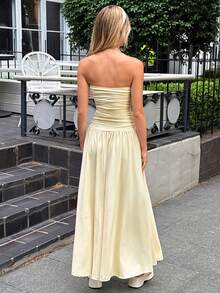 MainGRL 女士休闲米色长裙，夏季 - 杏色 - 查看 2