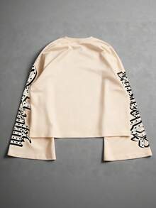 PAVTROS 男士街头风长袖T恤，数码印花图案为天使吹泡泡糖 - 杏色 - 查看 2