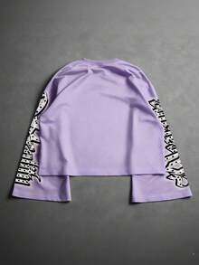 PAVTROS 男士街头风长袖T恤，数码印花天使吹泡泡糖图案 - 淡紫色 - 查看 2