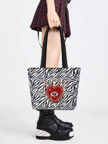 ROMWE Goth Figure Graphic Large Capacity Portable Shoulder Bag For Women - Black and White - View 7