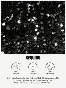 SHEIN CURVE+ Combinaison à paillettes et velours pour femmes grandes tailles, design à la mode, tissu patchwork, convient pour les concerts, mariages, fêtes, Noël, Nouvel An, anniversaires