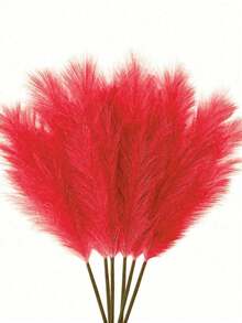 10 cành cỏ lau nhân tạo trang trí phong cách Boho, cỏ lau giả cao lớn, xù xì, dùng để lấp đầy bình hoa, trang trí nhà nông trại, nhà bếp, phong cách Bohemian, trang trí phòng, tiệc cưới (Màu đỏ) - Đỏ - Xem 9