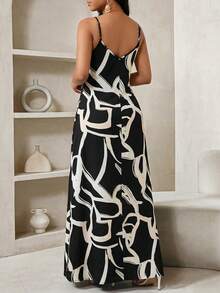 SHEIN Lady 女士印花口袋休闲长款吊带裙 - 彩色 - 查看 2