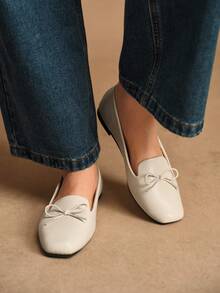 Rosivie Damen Schlüpf-Loafer mit Schleifen-Dekor - Beige - Übersicht 1