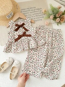 LMoss Kids 2pcs Baby Girl Ditsy Floral Sleeveless Top And Pants Set