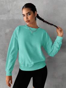 EURMUSE 纯棉落肩卫衣 - 薄荷藍 - 查看 3