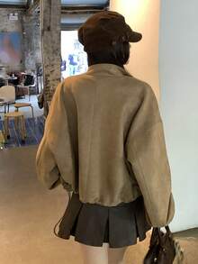 DAZY 女士麂皮绒质感韩版长袖外套 - 卡其色 - 查看 2