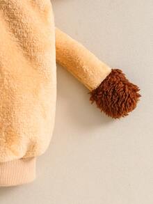 SHEIN 新生儿可爱毛绒狮子造型套装，刺绣狮子帽，长袖连体裤，婴儿服装套装 - 棕色 - 查看 4