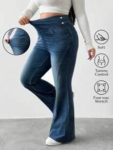 Flexra Calça flare de malha lavada casual plus size feminina