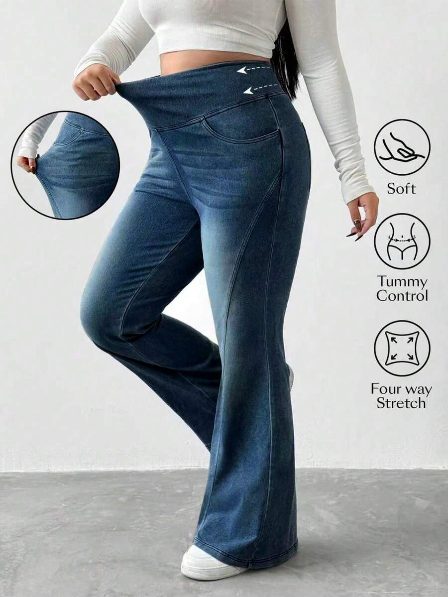 Flexra Calça flare de malha lavada casual plus size feminina