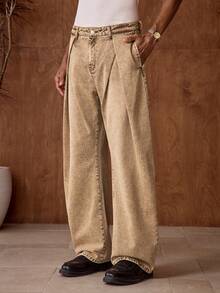 AKNOTIC Men's Woven Casual Loose Straight Leg Pants, Fashionable Daily Wear - Rust Brown - View 4